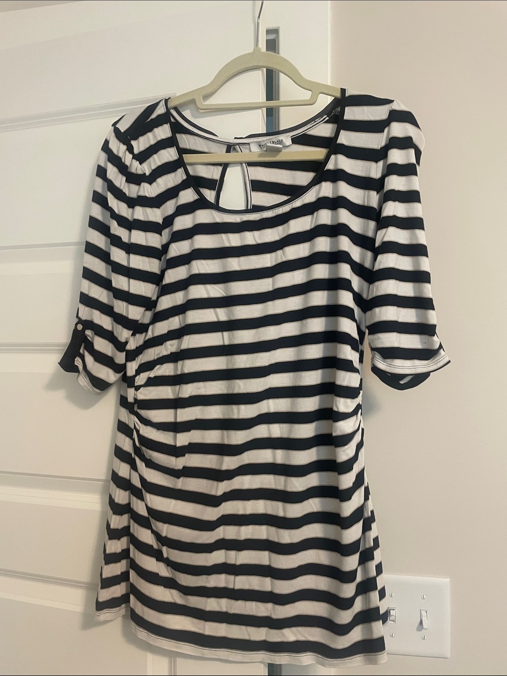 White House Black Market Black and White Striped Midi Dress
